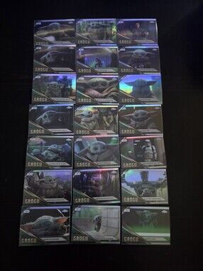 Topps Chrome Star Wars Grogu Collectible Trading Card Lot Holographic Set